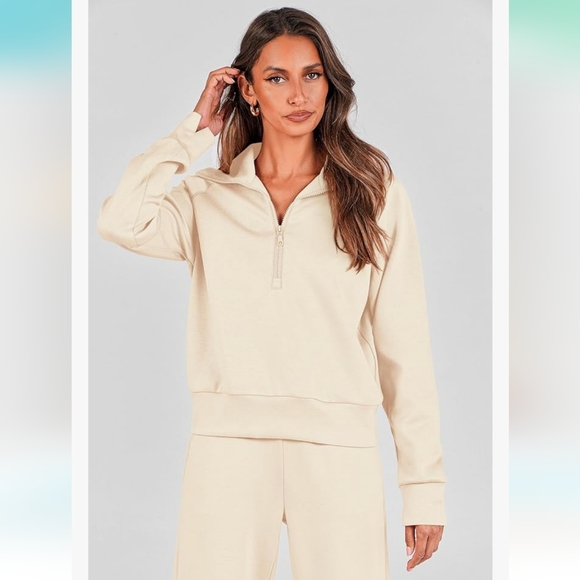 Nwt prettygarden 2 piece tan softstreme half zip and sweatpants set size medium - Picture 5 of 16